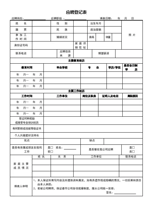 应聘登记表(标准版)