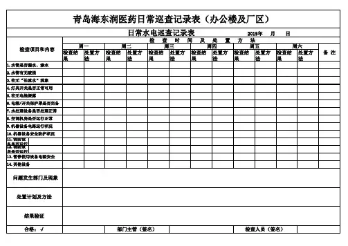 日常水电巡查记录表(办公楼及厂区)