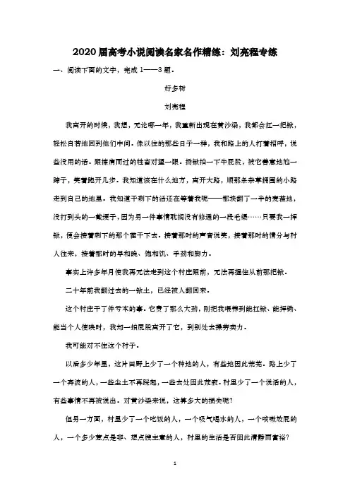 2020届  高考小说阅读  名家名作精练：刘亮程专练
