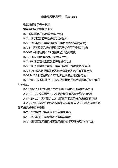 电缆线规格型号一览表.doc