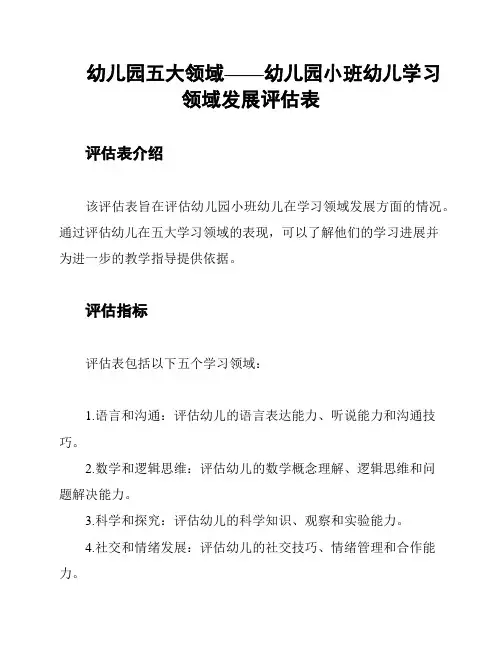 幼儿园五大领域——幼儿园小班幼儿学习领域发展评估表