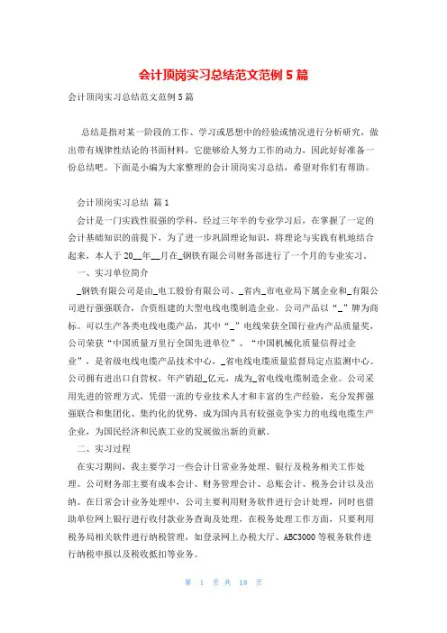 会计顶岗实习总结范文范例5篇