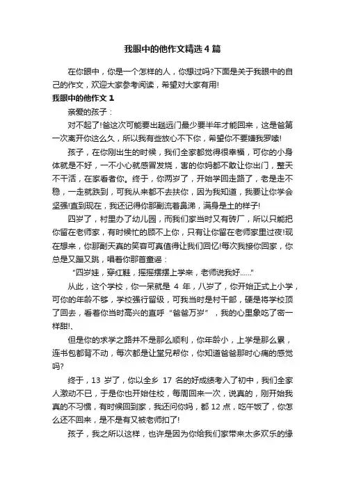 我眼中的他作文精选4篇