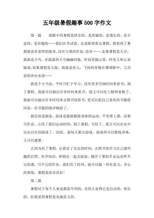 五年级暑假趣事500字作文