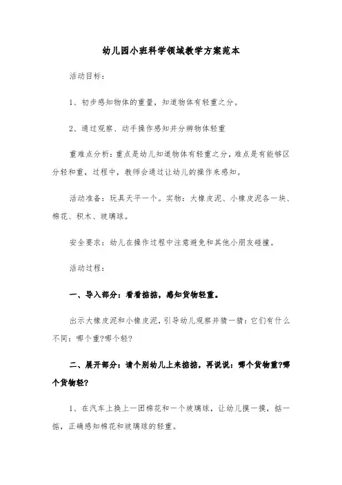 幼儿园小班科学领域教学方案范本(五篇)