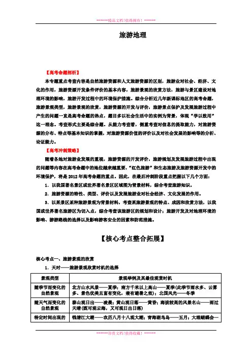 高考地理热点考点集锦：旅游地理(教师版)