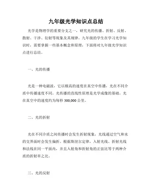九年级光学知识点总结