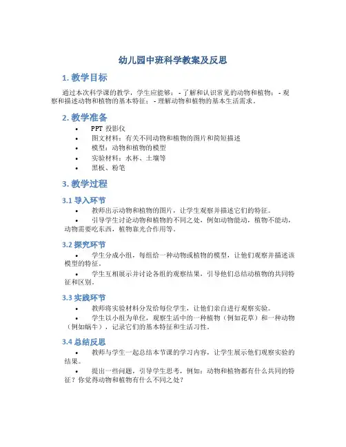 幼儿园中班科学教案及反思