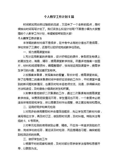 个人教学工作计划5篇