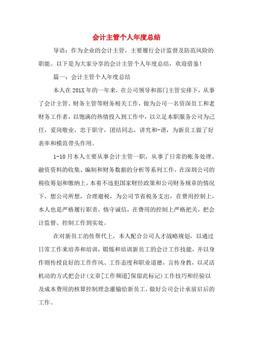 2020年会计主管个人年度总结