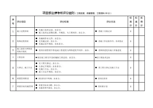 项目业绩考核评分细则