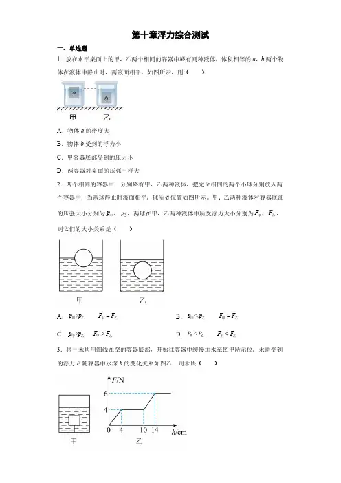 人教版八年级物理下册 第十章单元测试试卷含答案解析(1)