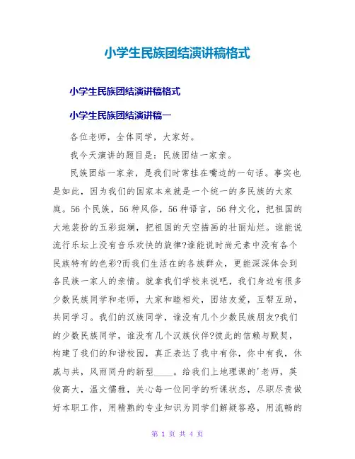 小学生民族团结演讲稿格式