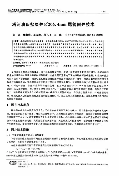 塔河油田盐层井φ206.4mm尾管固井技术