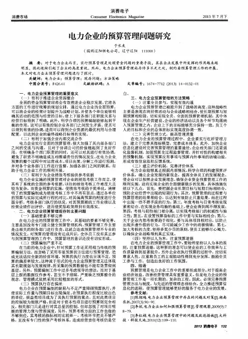 电力企业的预算管理问题研究