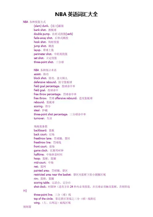 NBA英语词汇大全