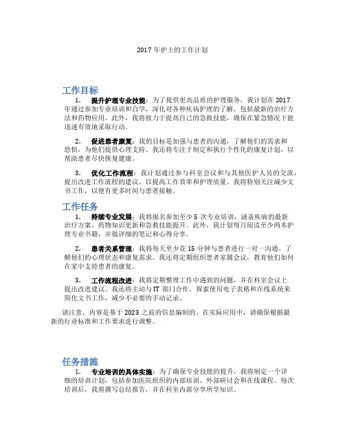 2017年护士的工作计划