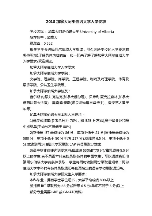 2018加拿大阿尔伯塔大学入学要求