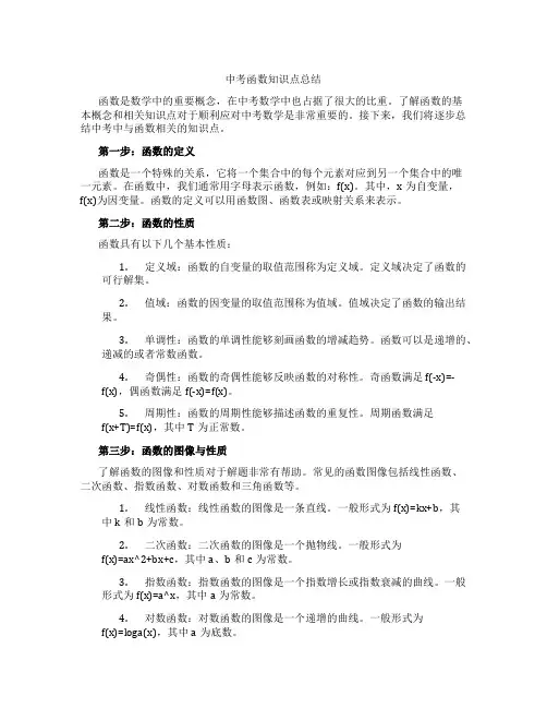 中考函数知识点总结