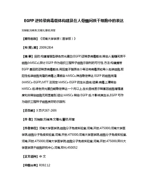 EGFP逆转录病毒载体构建及在人骨髓间质干细胞中的表达