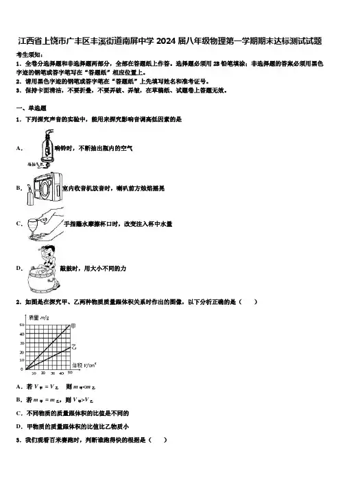 江西省上饶市广丰区丰溪街道南屏中学2024届八年级物理第一学期期末达标测试试题含解析