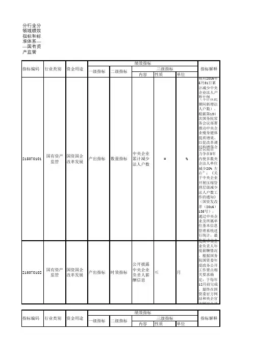 财政及行政事业单位项目支出绩效评价-分行业分领域绩效指标和标准体系2020：国有资产监管