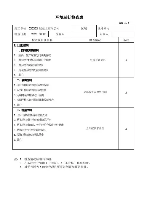 混凝土搅拌站环境运行检查表2020