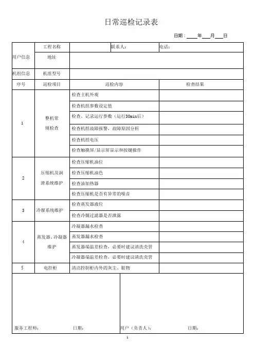 中央空调日常巡检维保服务表