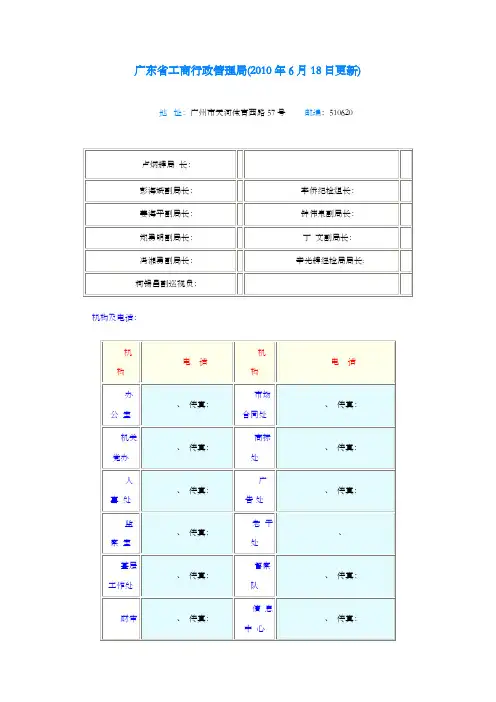 广东省工商行政管理局内设机构电话