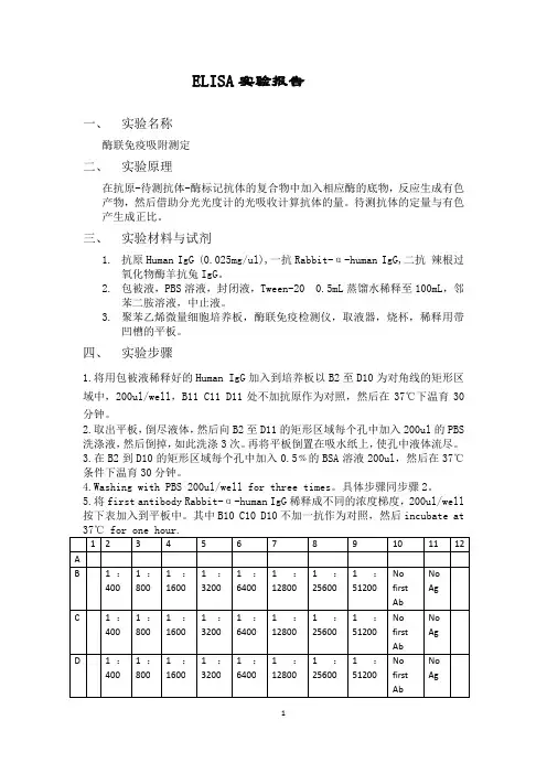 酶联免疫吸附剂测定ELISA实验报告及实验讨论