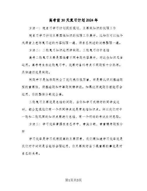 高考前30天复习计划2024年（2篇）