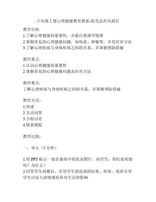 六年级上册心理健康教育教案-阳光总在风雨后