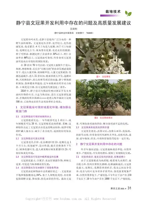 静宁县文冠果开发利用中存在的问题及高质量发展建议
