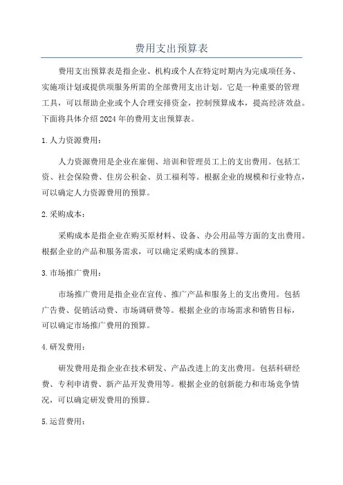费用支出预算表