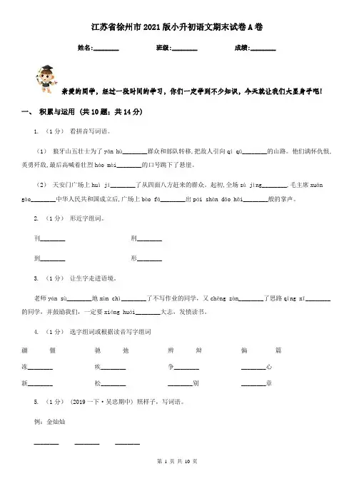 江苏省徐州市2021版小升初语文期末试卷A卷