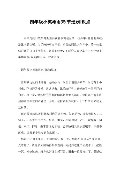 (四年级)四年级《小英雄雨来(节选)》知识点
