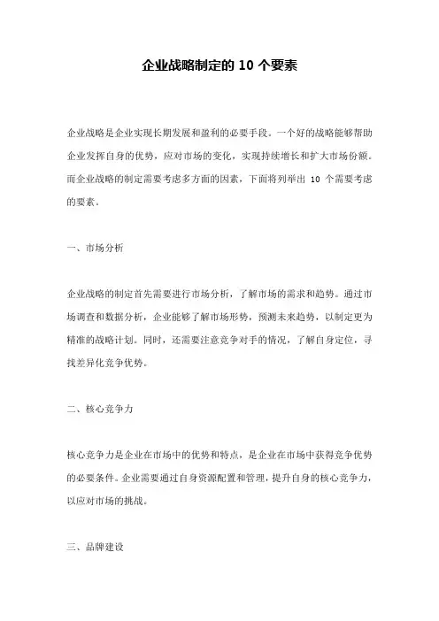 企业战略制定的10个要素