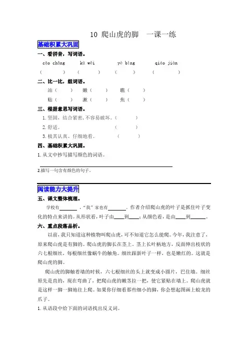 四年级上册语文一课一练 10 爬山虎的脚  人教(部编版)