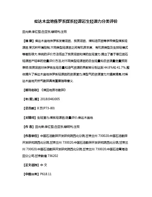 柴达木盆地侏罗系煤系烃源岩生烃潜力分类评价