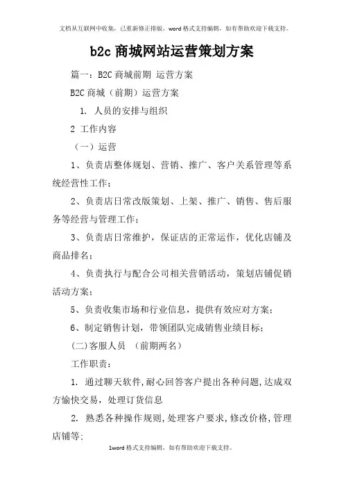 b2c商城网站运营策划方案