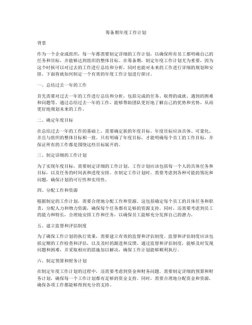 筹备期年度工作计划