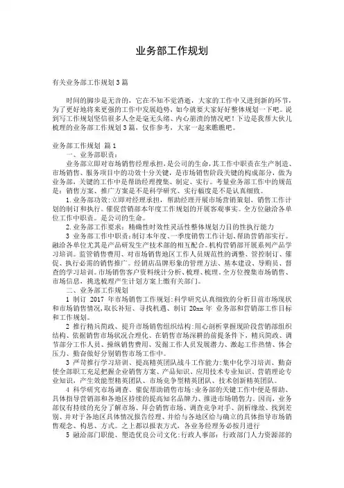 业务部工作规划