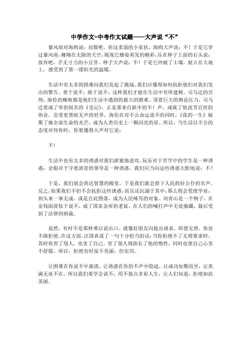 中学作文-中考作文试题——大声说“不”