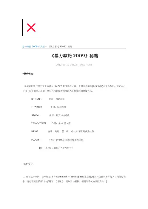 《暴力摩托2009》秘籍