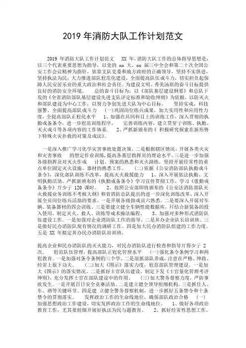 2019年消防大队工作计划范文.doc