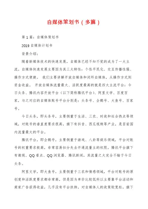 自媒体策划书（多篇）