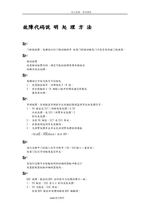 蓝光故障代码及处理方法