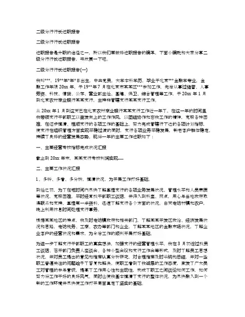 二级分行行长述职报告