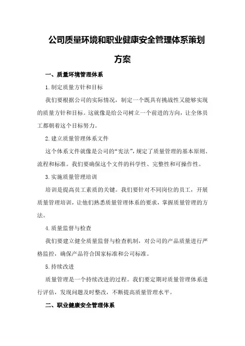 公司质量环境和职业健康安全管理体系策划方案