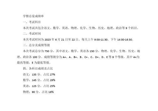 学情总览成绩单